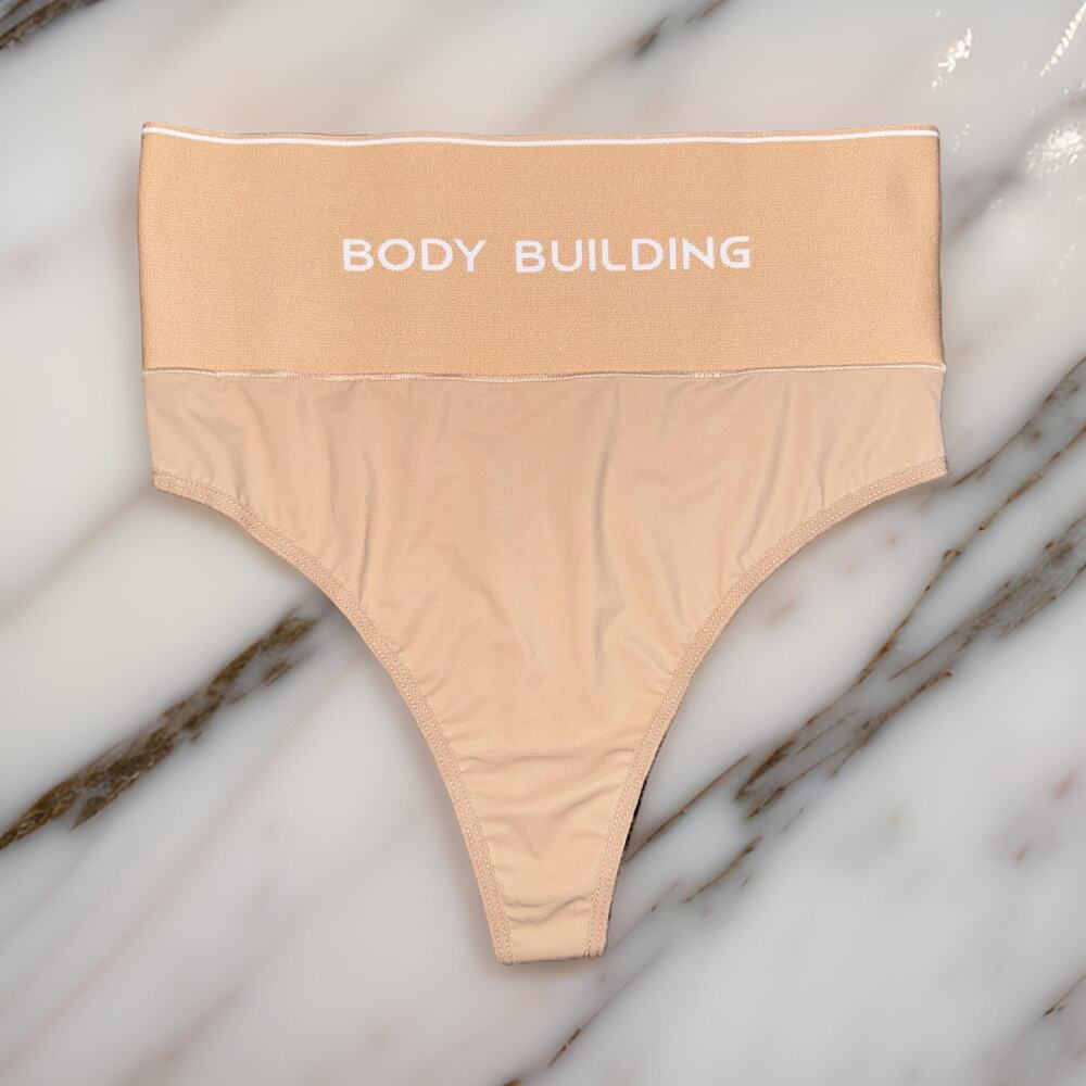 New Medium Tummy Control Shapewear Thong‎ Panty High Rise Lower Belly Band Tan